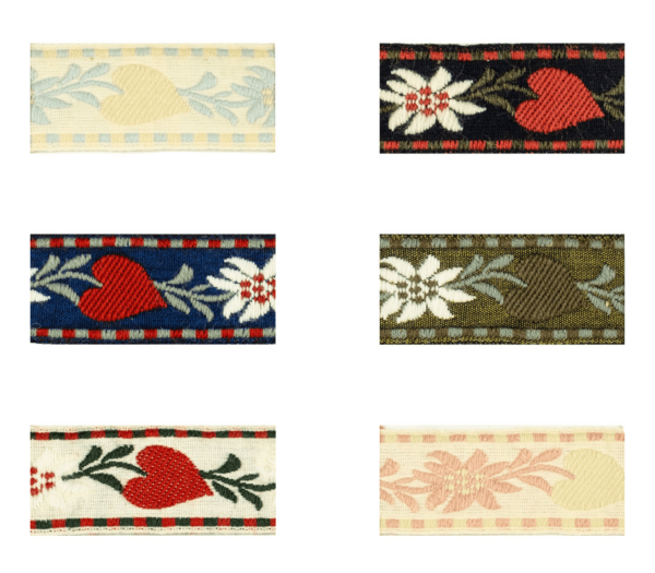 10028e-32 Jacquard Borte mit Herz- und Blütenmotiv in verschiedenen Farben